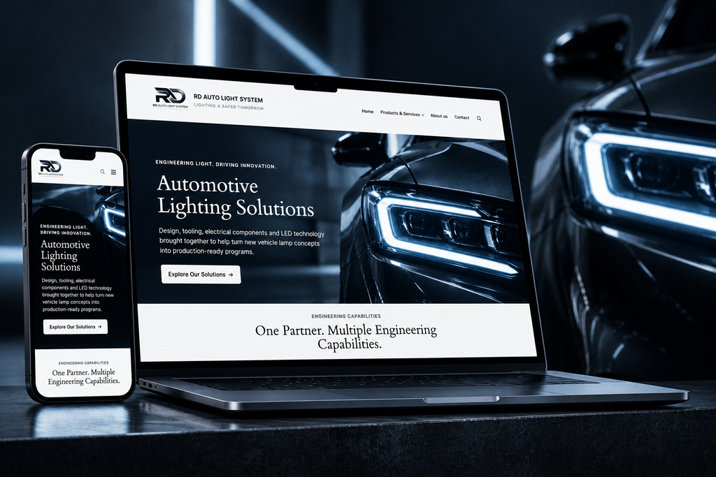 RD Auto Light responsive website design shown on desktop and mobile devices